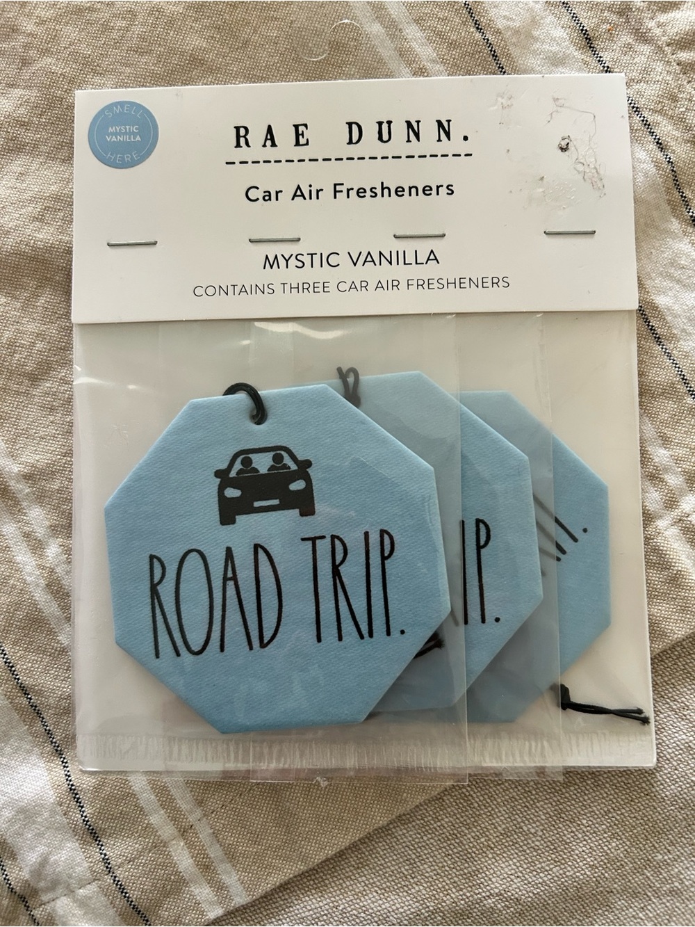 Rae Dunn Blue 'ROAD TRIP.' Car Air Fresheners - Mystic Vanilla Scent (Set of 3)